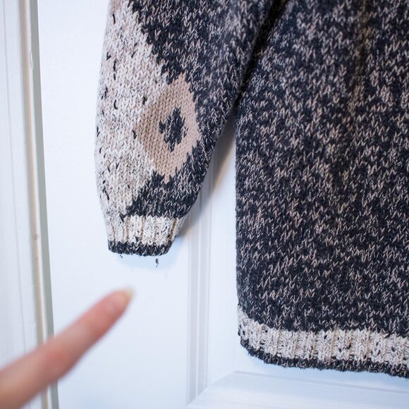 Geometric Knit Cardigan VTG S Gina Peters Sport Black Beige 80s Cozy Soft Summer - Picture 6 of 8